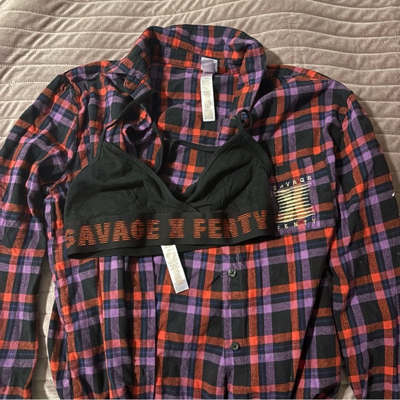 Savage X Fenty Tops - Savage X Fenty Plaid Pajama Shirt and Bra Set